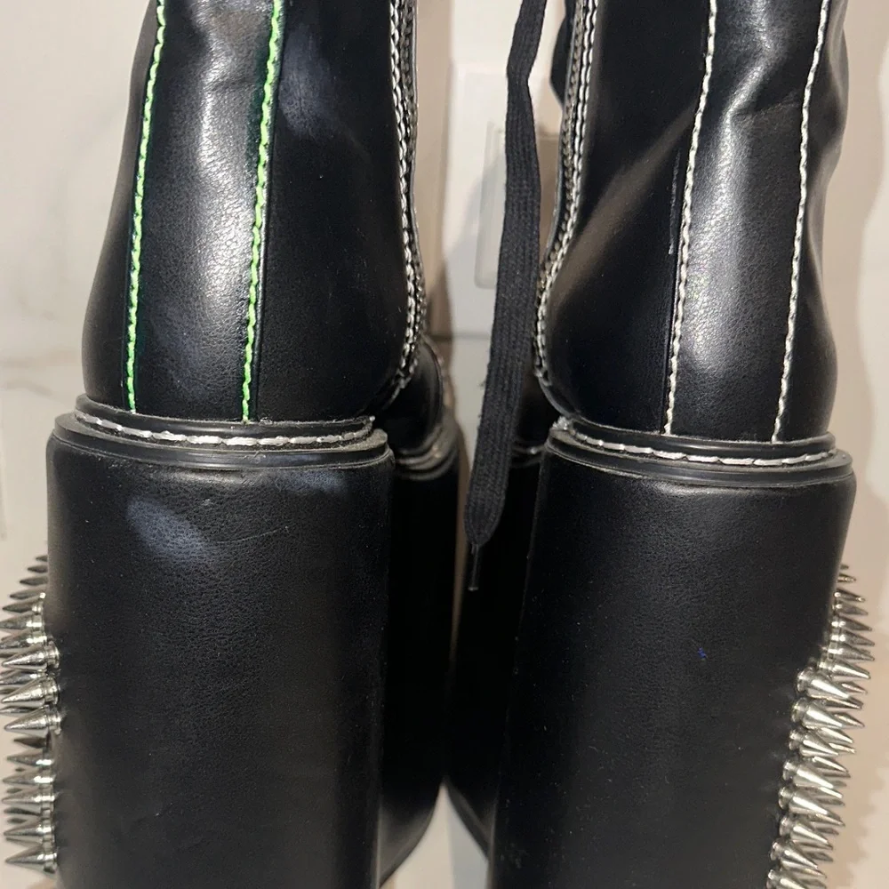 Dolls Kill Never Censored F off Black Platform Boots with Studs